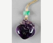 Works of Art : Nice pendant amethyst  - old mount with jadeite and mother of pearl - 19th century