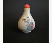 Snuff Bottles : rare porcelain snuff bottle decorated with figures and cricket
and other side with cricket on its cage 
Imperial kilns of jingdezhen  mark and period daoguang 1821/1840