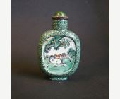 Snuff Bottles : Yixing ware snuff bottle enamelled on a face with a monkey and other face with horses   - circa 1820/1860