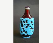 Snuff Bottles : Rare Overlay glass Snuff Bottle Turquoise and  red rubis - 1770/1830