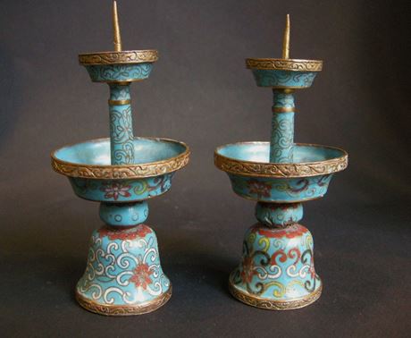 Works of Art : rare pair miniature candelsticks cloisonné enamels - 1790/1850 -

H 11cm