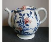 Blue White : Ewer porcelain cadogan shape enamelled in underglaze blue and copper red with fruit decoration   19th century