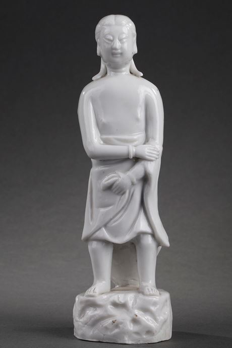 Blue White : Standing figure of a man traditionally called Adam in Blanc de Chine porcelain - Dehua kilns Fujian province - Kangxi period 1662/1722