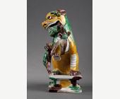 Polychrome : Fo dog  famille verte biscuit  Incense stick holder  -
Kangxi period 1662 1722
