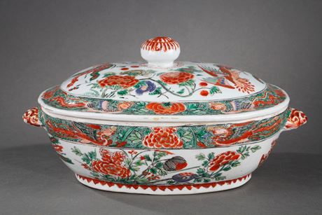 Polychrome : Tureen with cover Famille  Verte porcelain decorated with Phoenix and flowers - Kangxi period 1662/1722 -