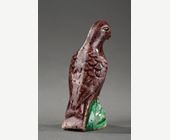 Polychrome : Chinese brown and green enamelled biscuit pair of birds miniature standing on a rock - Kangxi period 1662/1722  
Hight 6cm