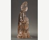 Works of Art : Guanyin  sculpted in rock crystal smoked  - China late 18th century or first part 19th century