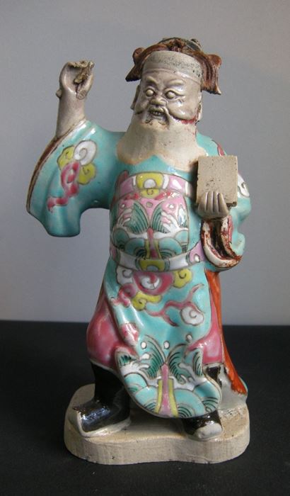 Polychrome : Statuette en porcelaine representant Kuei H'si demon de la litterature - Chine fin du 18em siècle