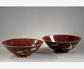 Polychrome : Pair of brinjal bowls biscuit aubergine color - Kang xi period 1662/1722