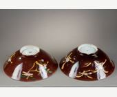 Polychrome : Paire de Brinjal bols en biscuit de couleur aubergine - Chine epoque Kangxi 1662/1722