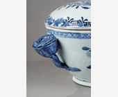 Blue White : Tureen and its cover in blue white porcelain from a European orfevrerie model - flowers shaped handles - China Qianlong Period 1736/1795