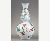 Polychrome : Vase double gourd porcelain Famille Verte - with a dragon -
Kangxi period 1736/1795