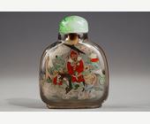 Snuff Bottles : Smoked rock crystal snuff bottle painted inside Zhong Kui the demons tamer and on the other side the sister of Zhong Kui - China painted in the workshop of the Apricot grove signed by Ye Zhongsan and dated 1919