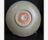 Polychrome : Dish ceramic celadon molded and incised . inscribed "DA JI " Longquan kilns Zhejiang 
15th century 