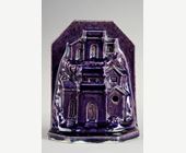 Blue White : sculpture porcelain aubergine color probably paperweight in form of houses and rocks - 19° century -