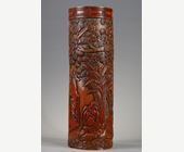 Works of Art : large bamboo brushpot with carved decor China 19em century
