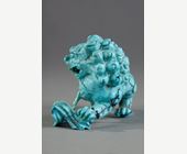 Works of Art : Fo dog sculpted in matrix turquoisez  - Chine about 1900
