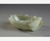 Works of Art : Jade brush washer nephrite celadon shaped lotus leaf - China 19th century