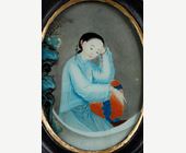 Objets d'art : Fixé sous verre encadré representant une dame de cour . Chine 19em siècle
