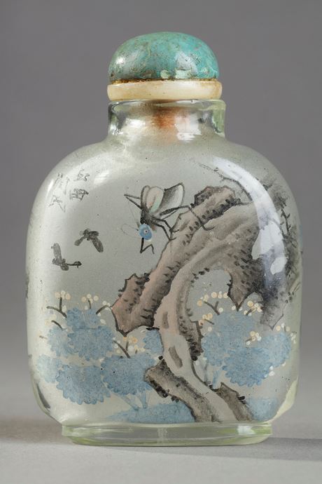 Snuff Bottles : snuff bottle glass inside painted   - Yan Yutian  1895 - 
Its the Zhou Leyuan school  -
