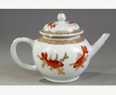 Polychrome : Teapot porcelain decoration with fish in iron red and gold-  Yongzheng period 1723/1735
