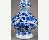 Bleu-Blanc : Aspersoir a eau de rose  en porcelaine Bleu Blanc a decor floral  . Chine epoque Kangxi 1662/1722