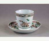 Polychrome : gobelet et soucoupe dit Trembleuse  en porcelaine de la Famille Verte  - Chine epoque Kangxi 1662/1722