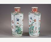 Polychrome : pair of vases "famille verte porcelain -   Kangxi period 1662/1722 -