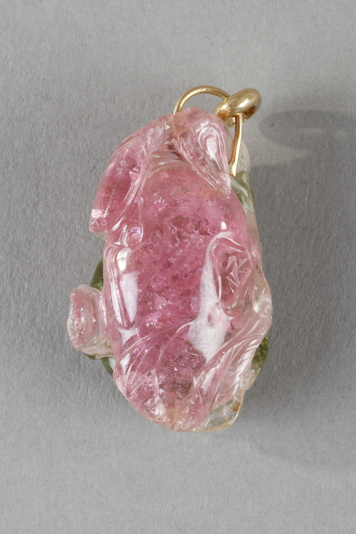 Works of Art : Small pendant tourmaline two colors ( pink and green) . Early 20th century