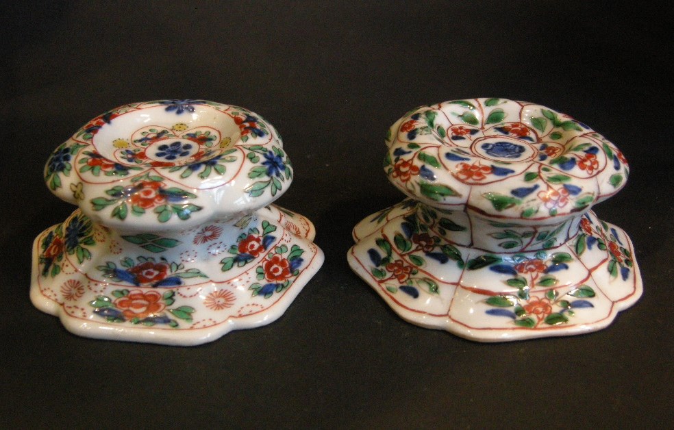 Polychrome : Pair of salts in "famille verte" porcelain - Kangxi period 1662/1722