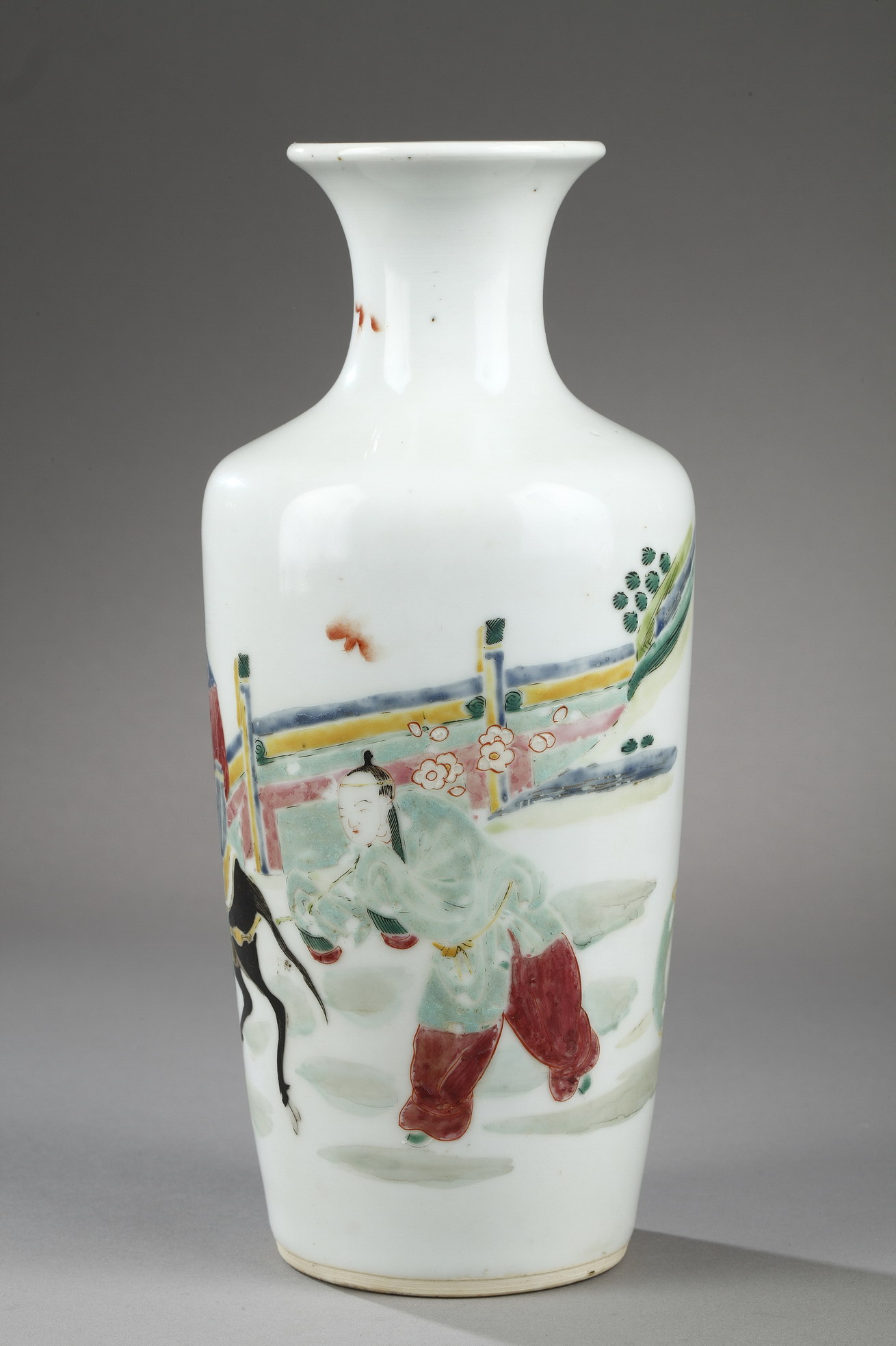 Polychrome : vase "Famille rose"  porcelain decorated with Meng Haoran and servant  - Yongzheng period  1723/1775