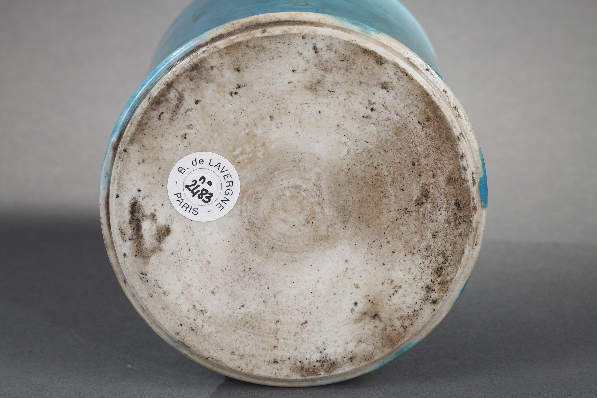 Blue White : Rare brushpot biscuit Bleu Turquoise  with caligraphy  -  Kangxi period 1662/1722 -