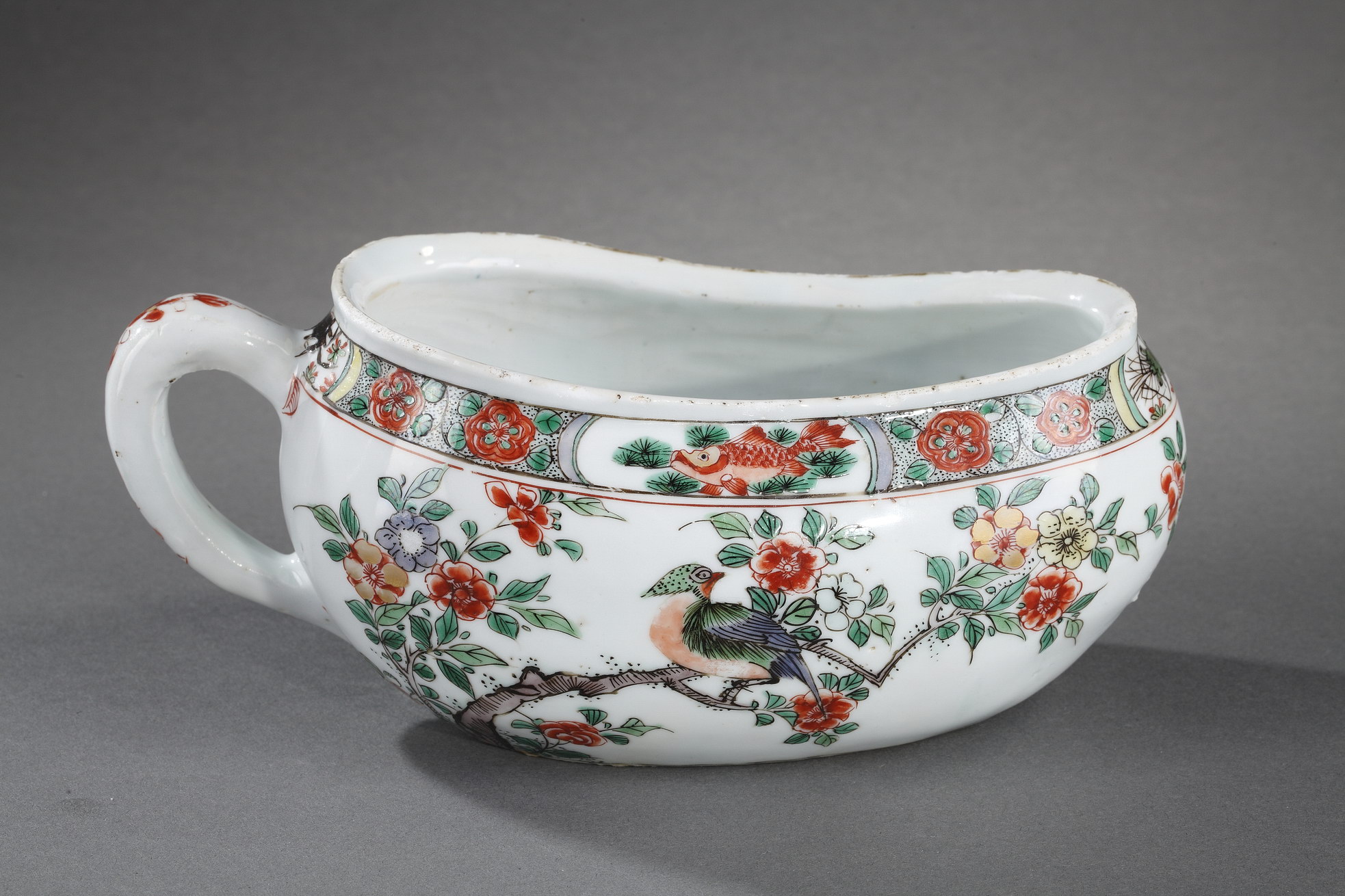 Polychrome : Bourdaloue  "Famille verte"  porcelain - decorated with birds and flowers  and with fish crab and shrimp - Kangxi period 1662/1722