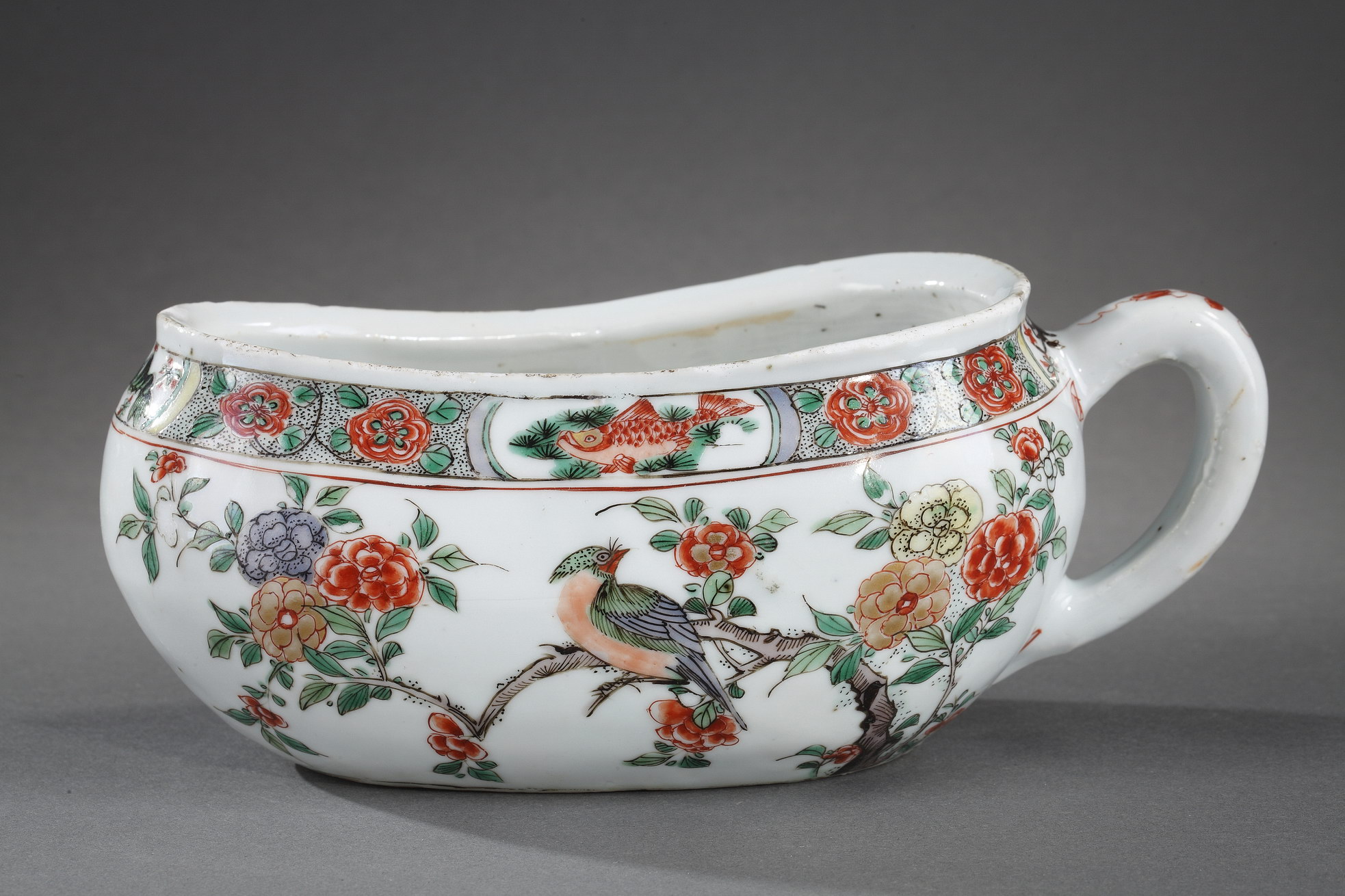 Polychrome : Bourdaloue  "Famille verte"  porcelain - decorated with birds and flowers  and with fish crab and shrimp - Kangxi period 1662/1722