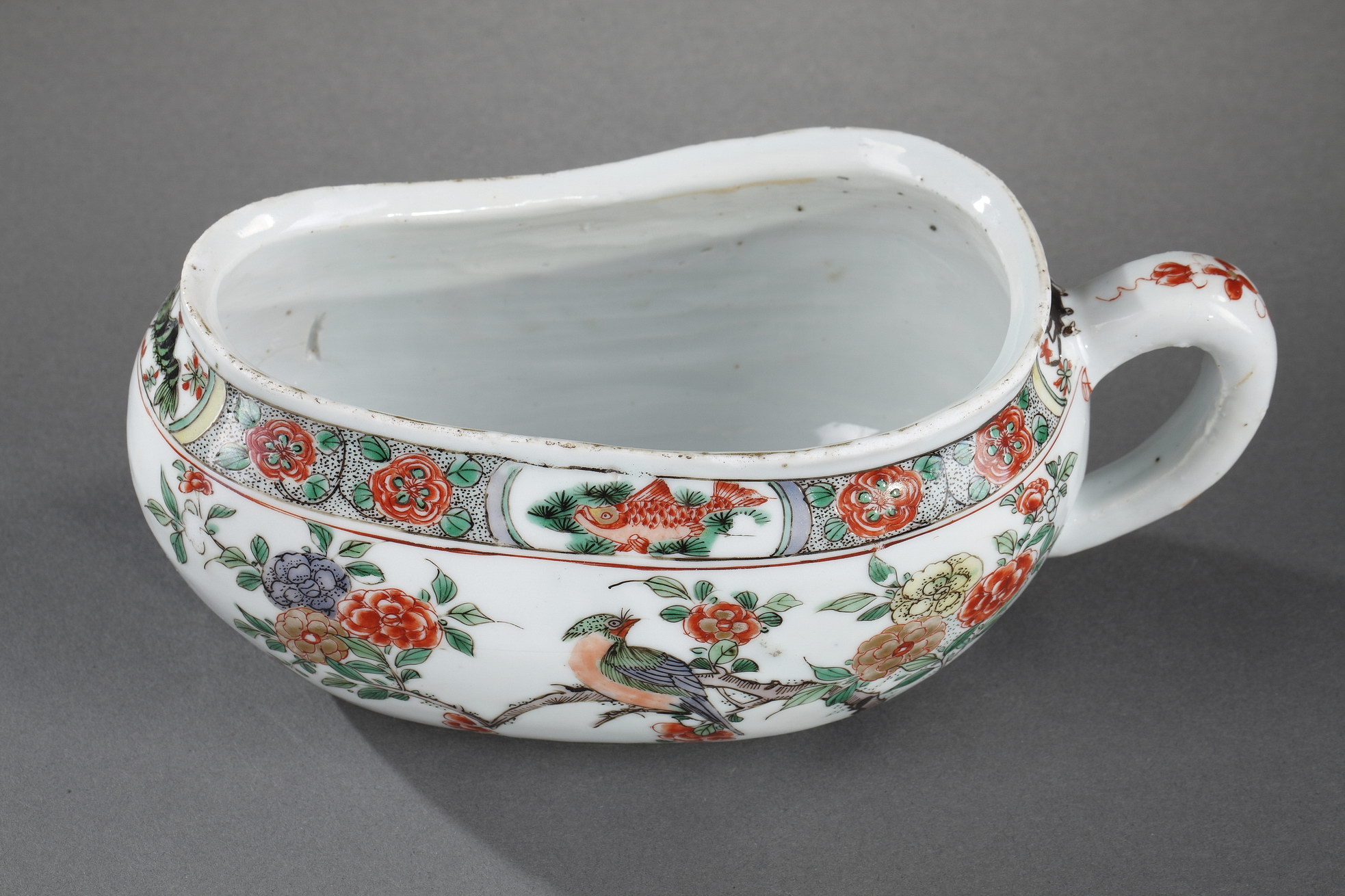 Polychrome : Bourdaloue  "Famille verte"  porcelain - decorated with birds and flowers  and with fish crab and shrimp - Kangxi period 1662/1722