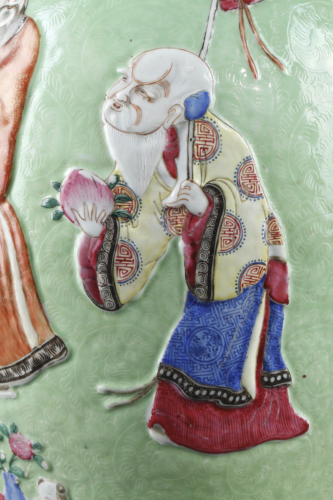 Polychrome : Large vase porcelain decorated in low relief on graviata ground  with three gods star  - circa 19th century -
H 62cm