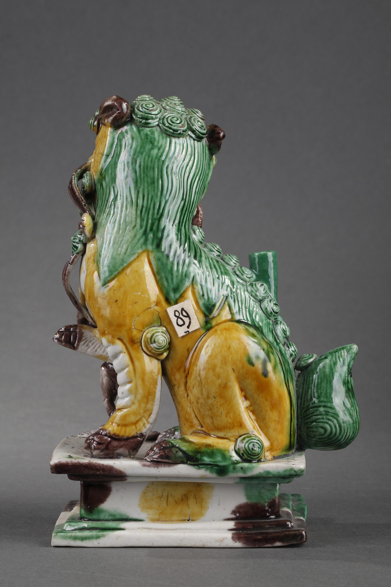 Polychrome : Fo dog  famille verte biscuit  Incense stick holder  -
Kangxi period 1662 1722
