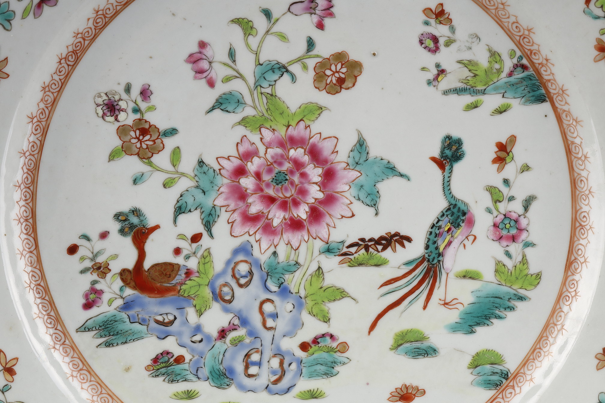 Polychrome : Dish porcelain Famille rose decorated with two birds and flowers - Qianlog period 1736/1795