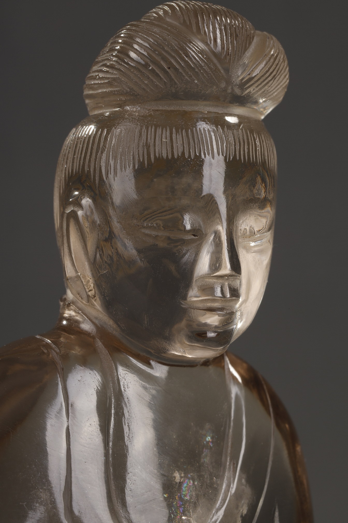 Works of Art : Guanyin  sculpted in rock crystal smoked  - China late 18th century or first part 19th century