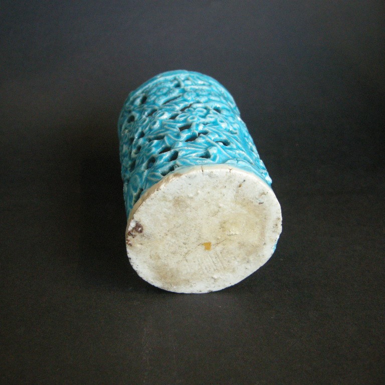 Blue White : Brushpot bleu turquoise biscuit openwork - Kangxi period 1662/1722