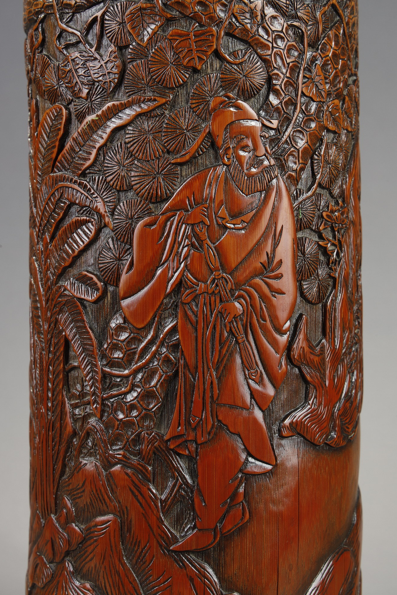 Works of Art : large bamboo brushpot with carved decor China 19em century