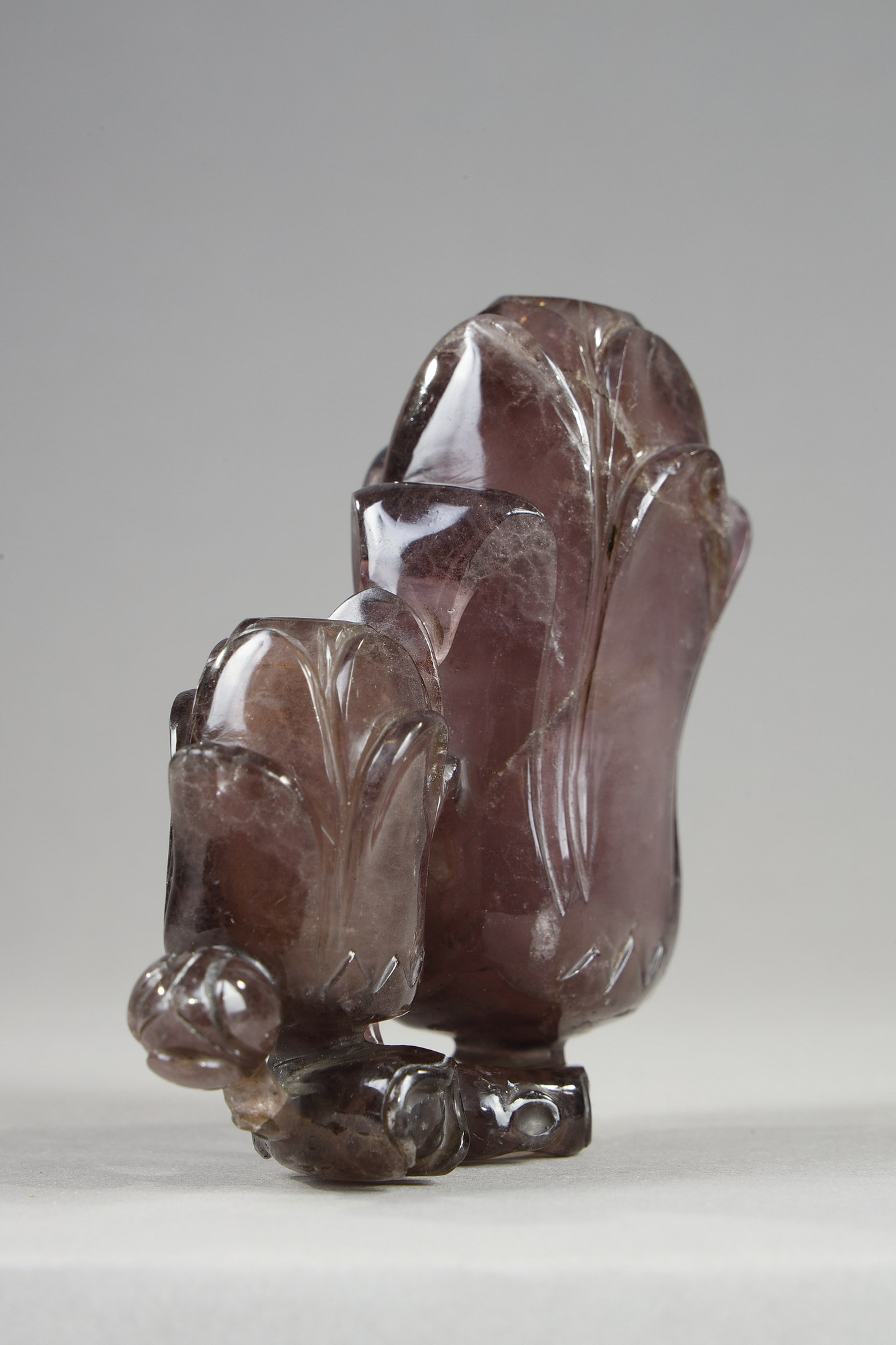 Works of Art : Amethyst group forming double vase depicting two magnolia flowers and branches China
 19em century