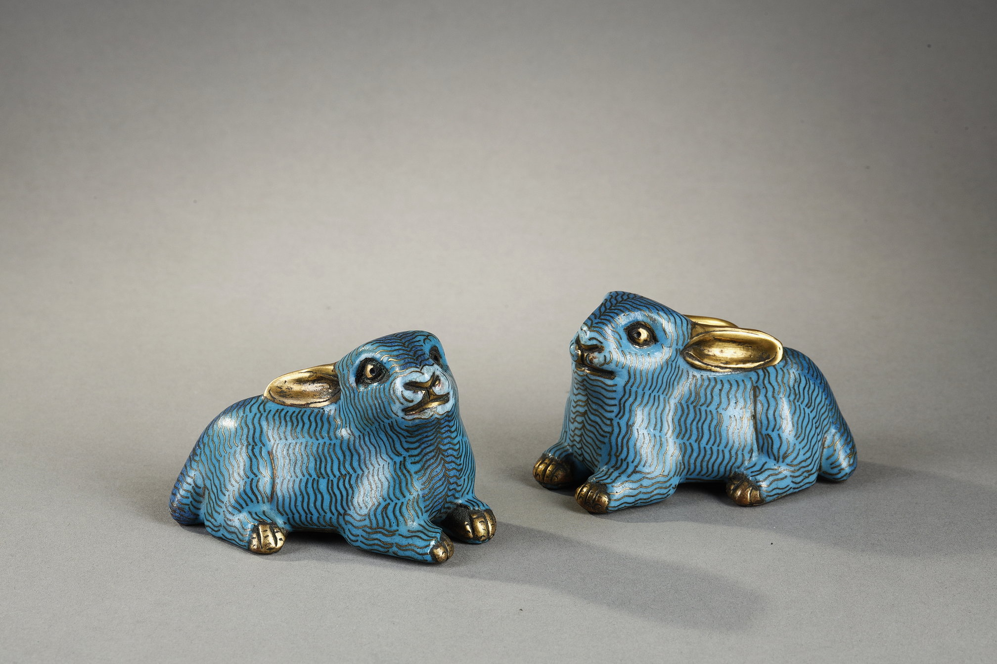 Works of Art : Pair of rabbits in cloisonné enamels - China 1800/1830