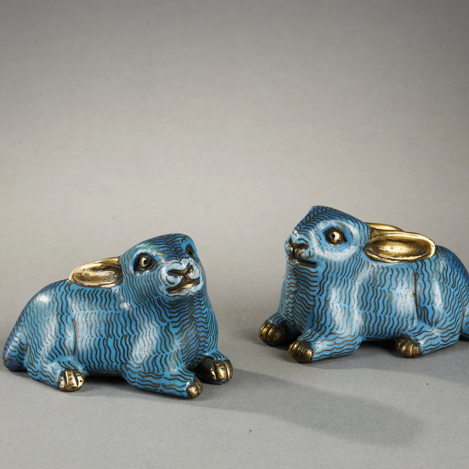 Works of Art : Pair of rabbits in cloisonné enamels - China 1800/1830