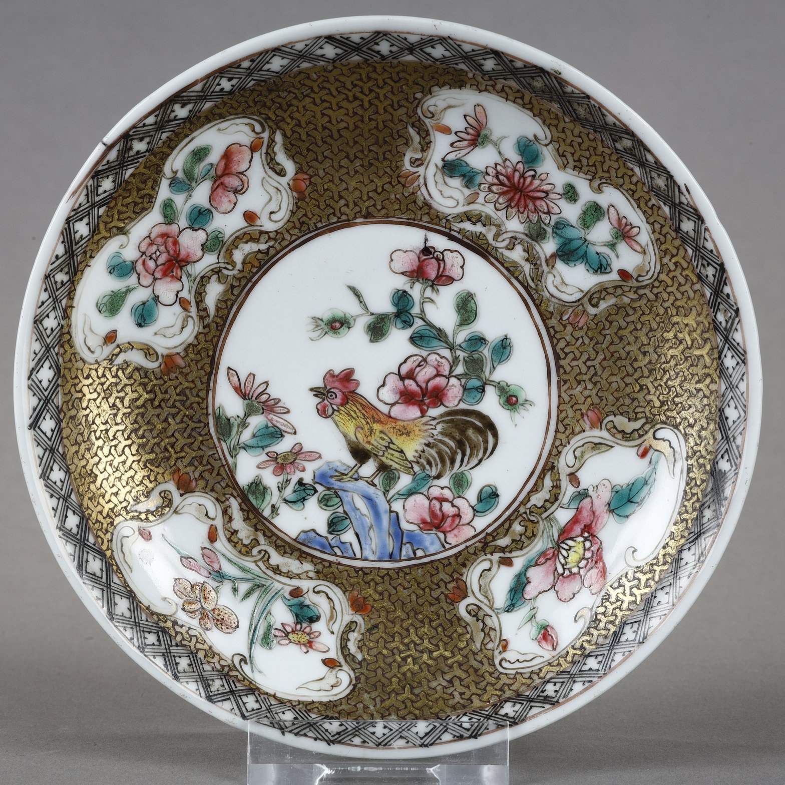 Polychrome : Cup and saucer fine porcelain " Famille rose"  - Chine epoque Yongzheng 1723/1735