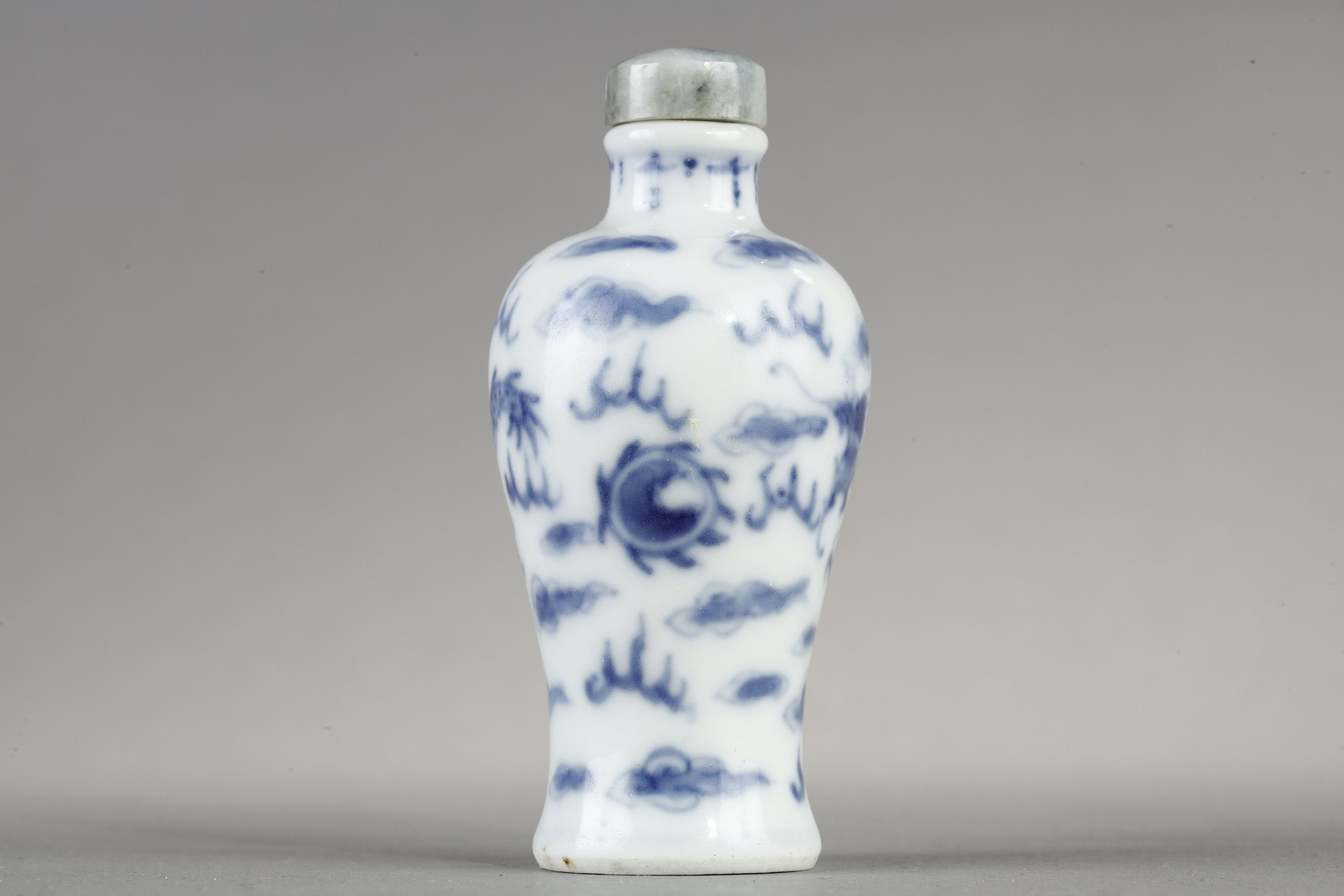 Snuff Bottles : Snuff bottle porcelain underglaze blue with a Dragon - - China 19th century