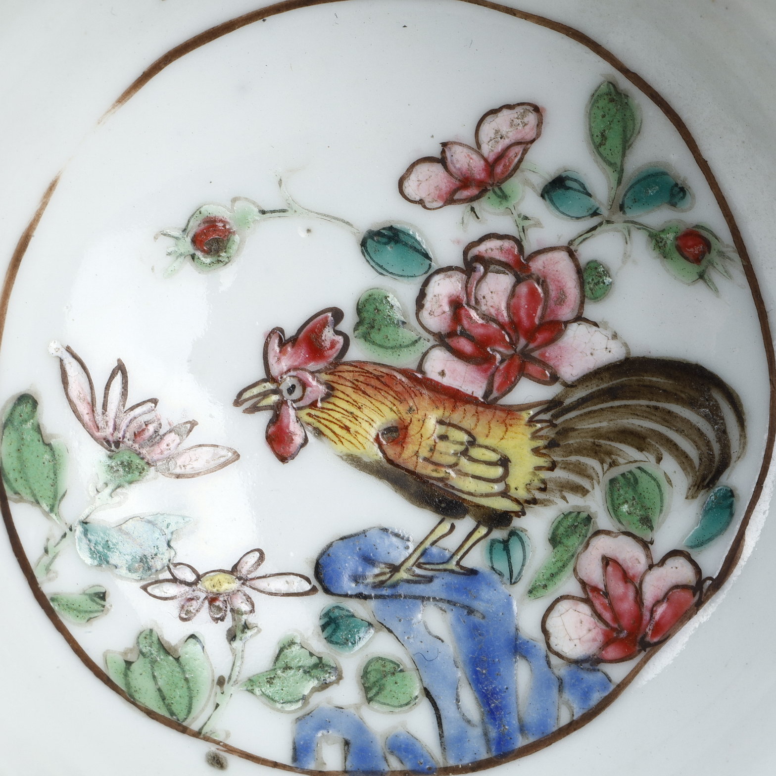 Polychrome : Cup and saucer fine porcelain " Famille rose"  - Chine epoque Yongzheng 1723/1735