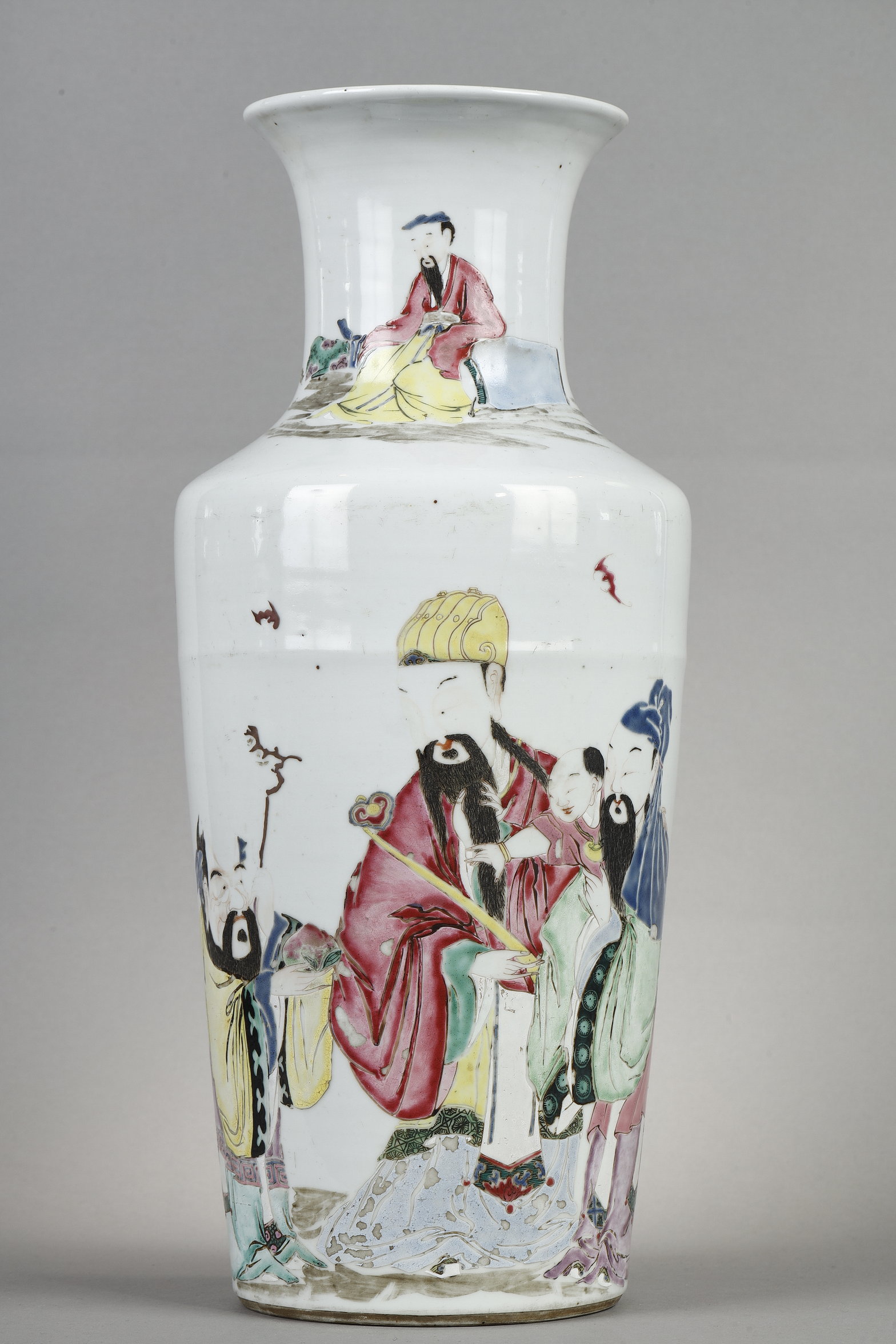 Polychrome : glazed porcelain vase in polychrome famille rose 
decorated with three star gods -
China period Yongzheng 1723/1735
H 41cm