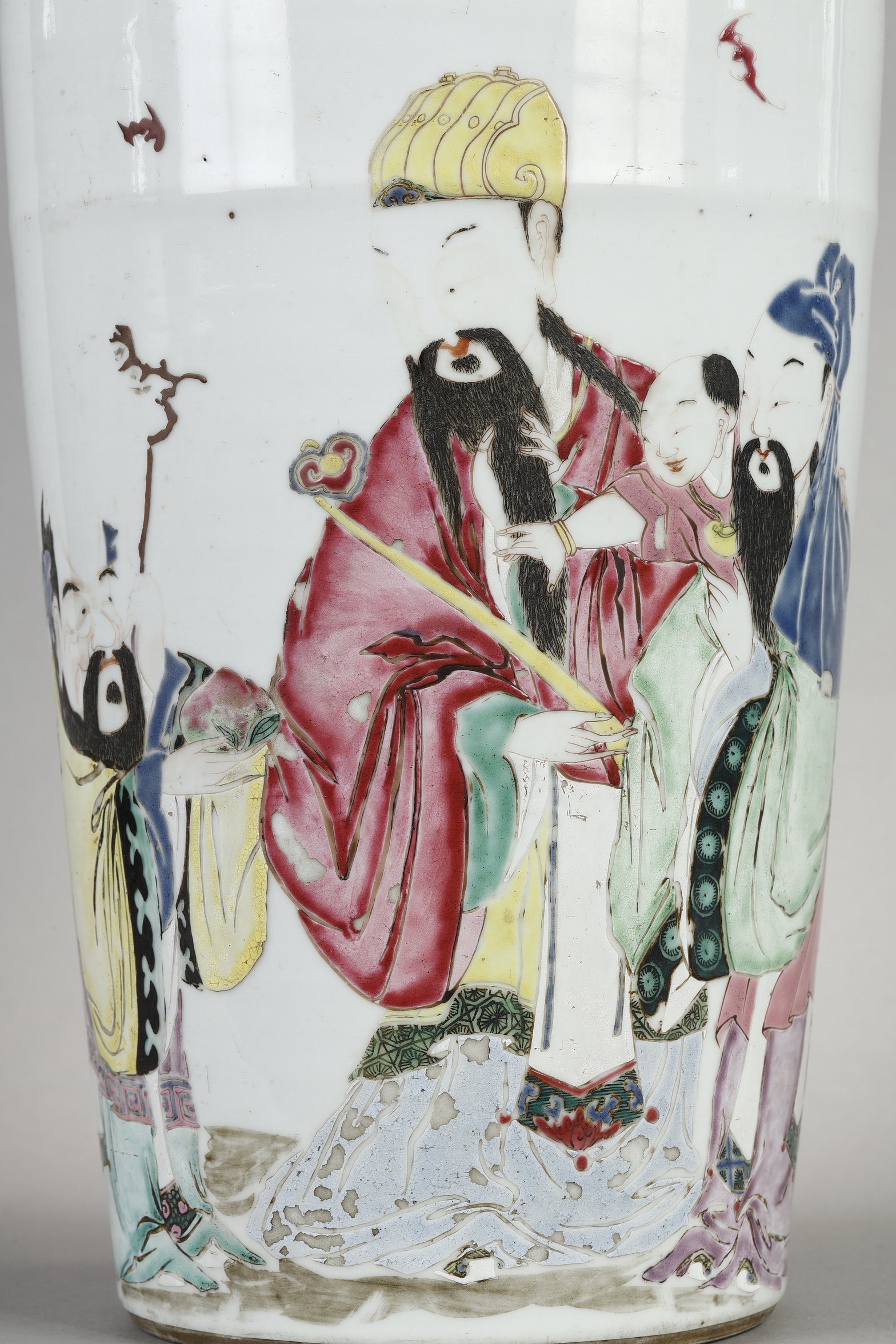 Polychrome : glazed porcelain vase in polychrome famille rose 
decorated with three star gods -
China period Yongzheng 1723/1735
H 41cm