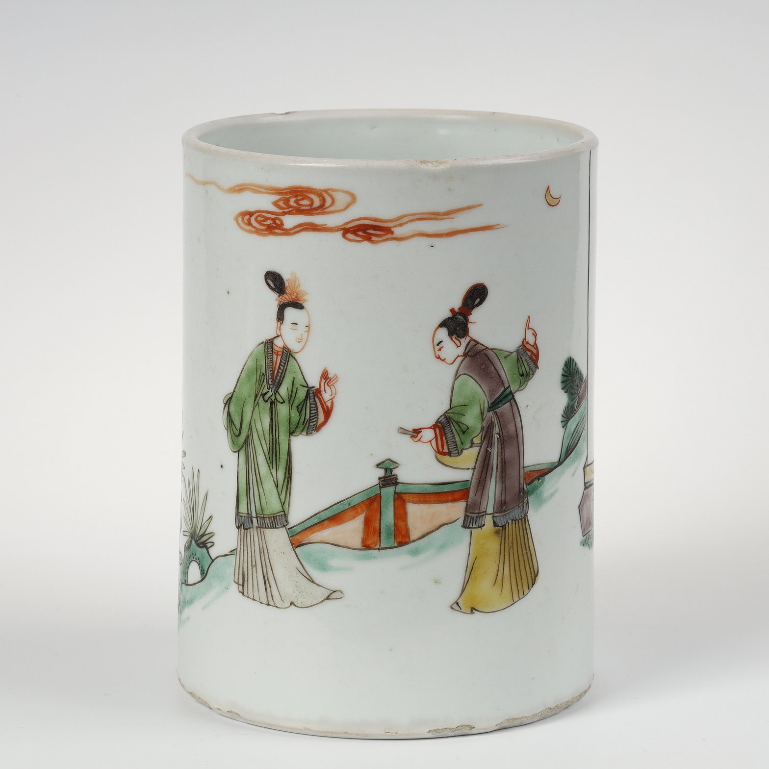 Polychrome : Brushpot for scholars  in porcelain Famille Verte  - Period Kangxi 1662/1722